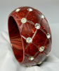 BB531 wide & chunky black cherry bakelite bangle with rhinestones